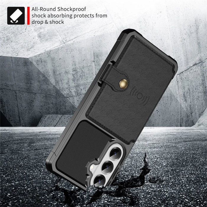 For Samsung Galaxy S26+ Case with Card Holder PU Leather + TPU Phone Back Cover - Black - 4