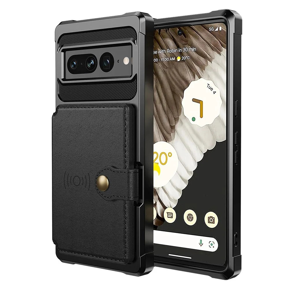 ZM03 for Google Pixel 7 Pro 5G Shockproof Phone Case Kickstand Card Holder Phone Back Cover with Magnetic Metal Sheet - Black - 2
