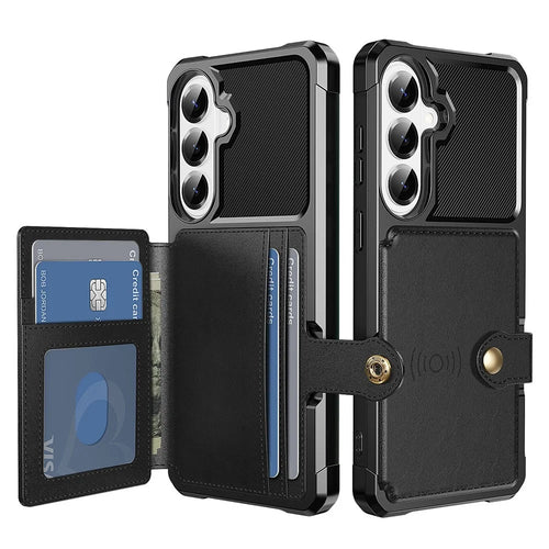 For Samsung Galaxy S26 Case with Card Holder PU Leather + TPU Phone Back Cover - Black - 1
