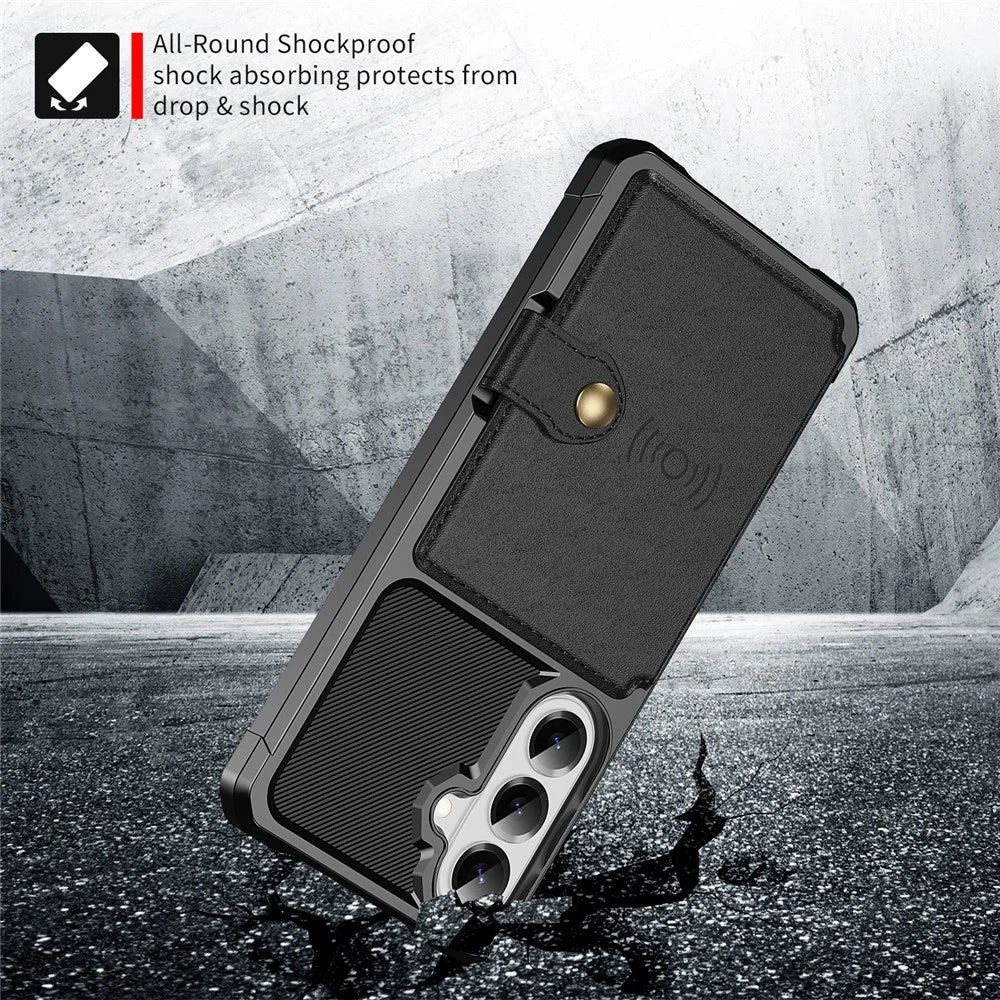 For Samsung Galaxy S26 Case with Card Holder PU Leather + TPU Phone Back Cover - Black - 4