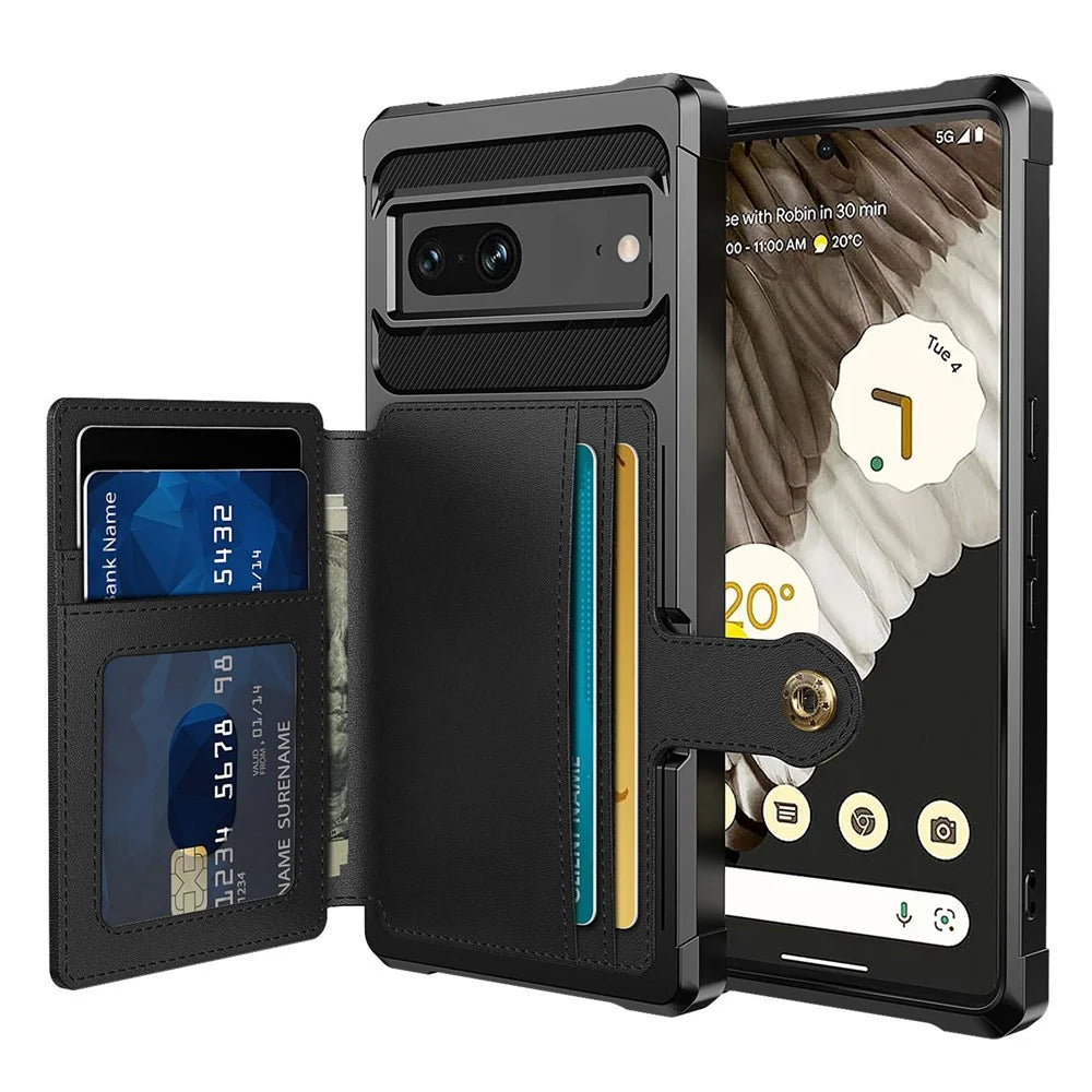 ZM03 for Google Pixel 7 5G Phone Case Kickstand Card Holder Anti-scratch Phone Back Cover with Magnetic Metal Sheet - Black - 1