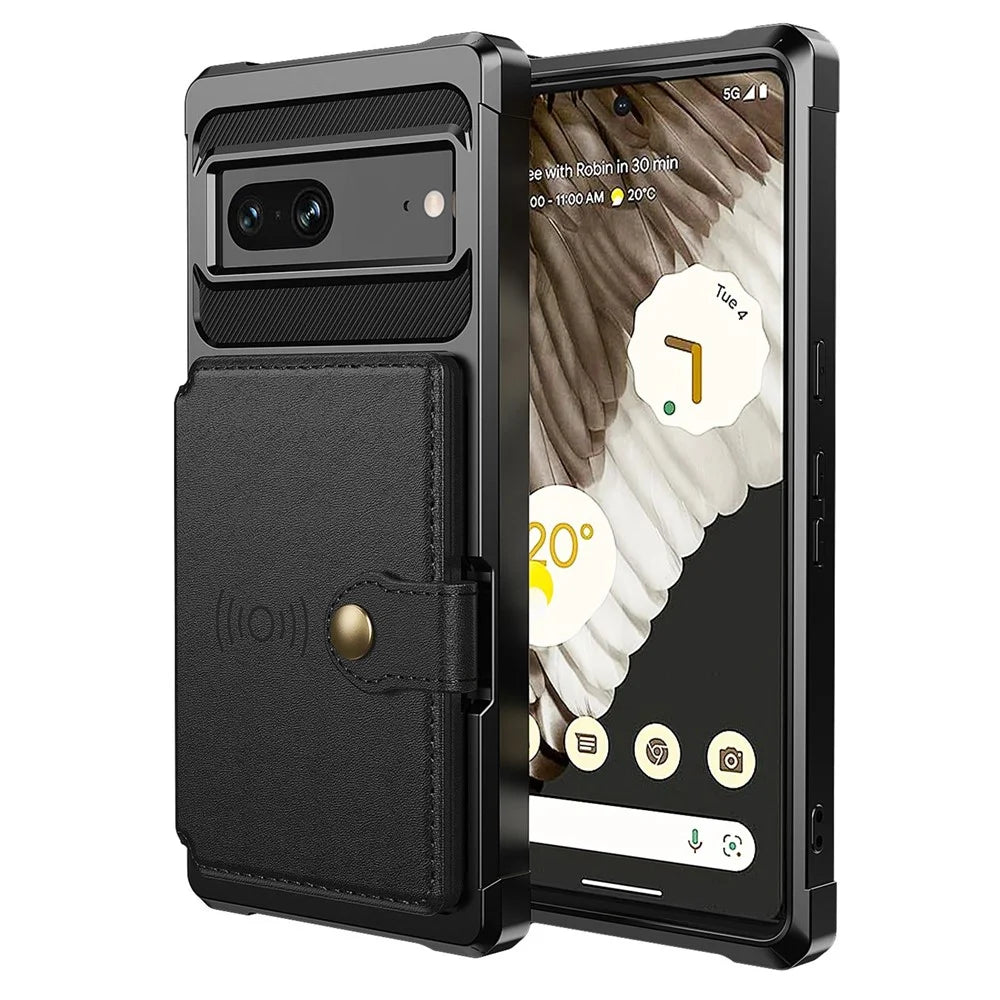 ZM03 for Google Pixel 7 5G Phone Case Kickstand Card Holder Anti-scratch Phone Back Cover with Magnetic Metal Sheet - Black - 2
