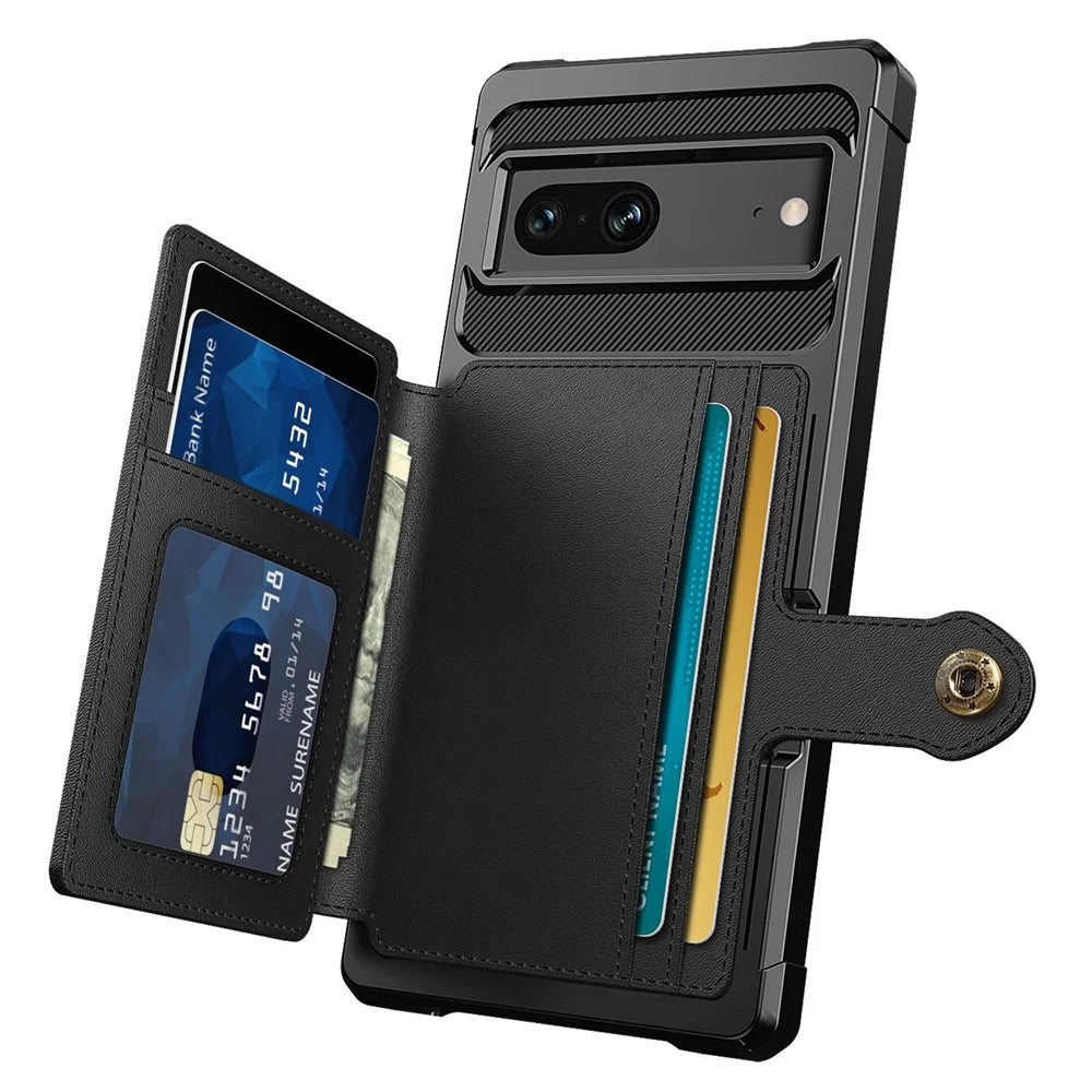 ZM03 for Google Pixel 7 5G Phone Case Kickstand Card Holder Anti-scratch Phone Back Cover with Magnetic Metal Sheet - Black - 3