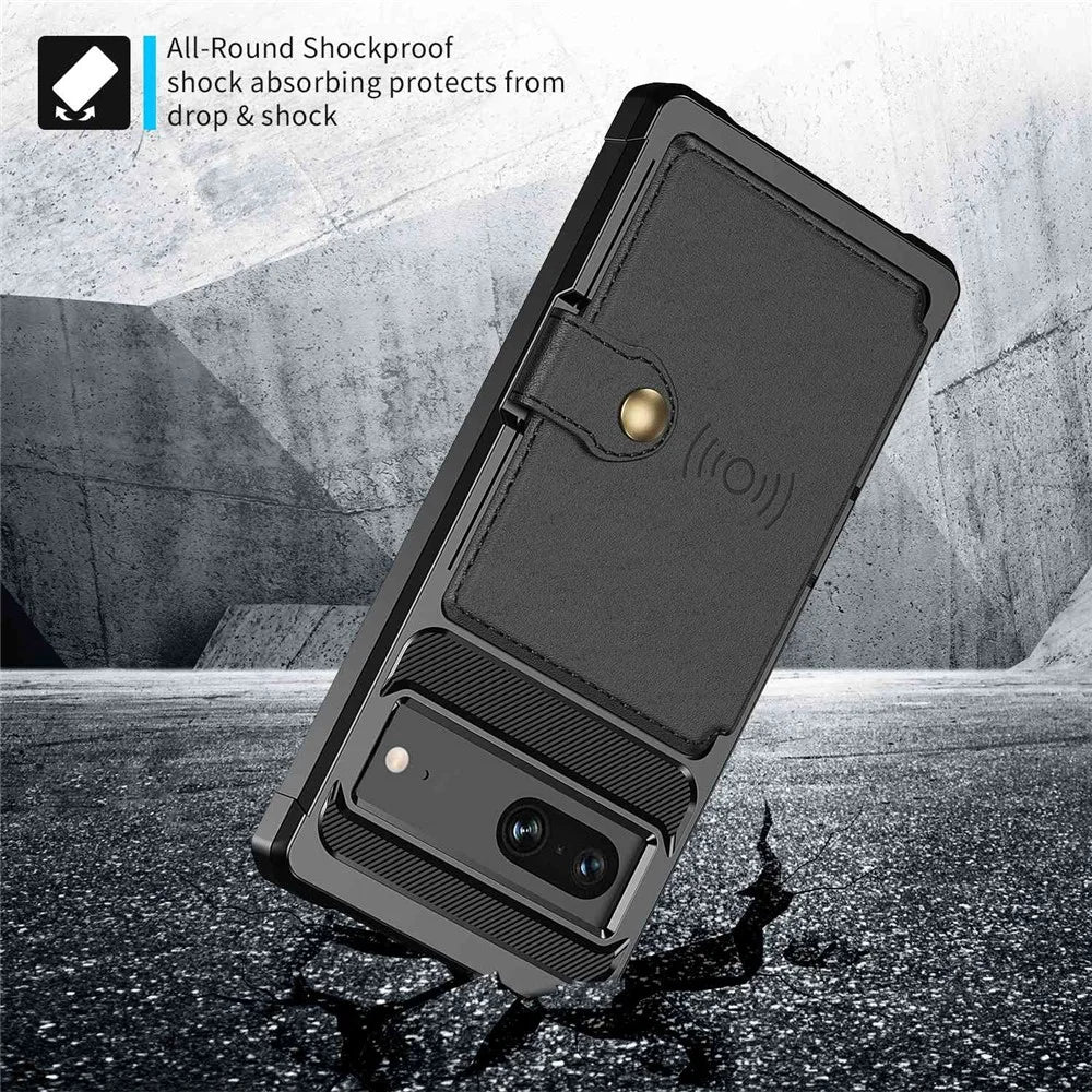 ZM03 for Google Pixel 7 5G Phone Case Kickstand Card Holder Anti-scratch Phone Back Cover with Magnetic Metal Sheet - Black - 4