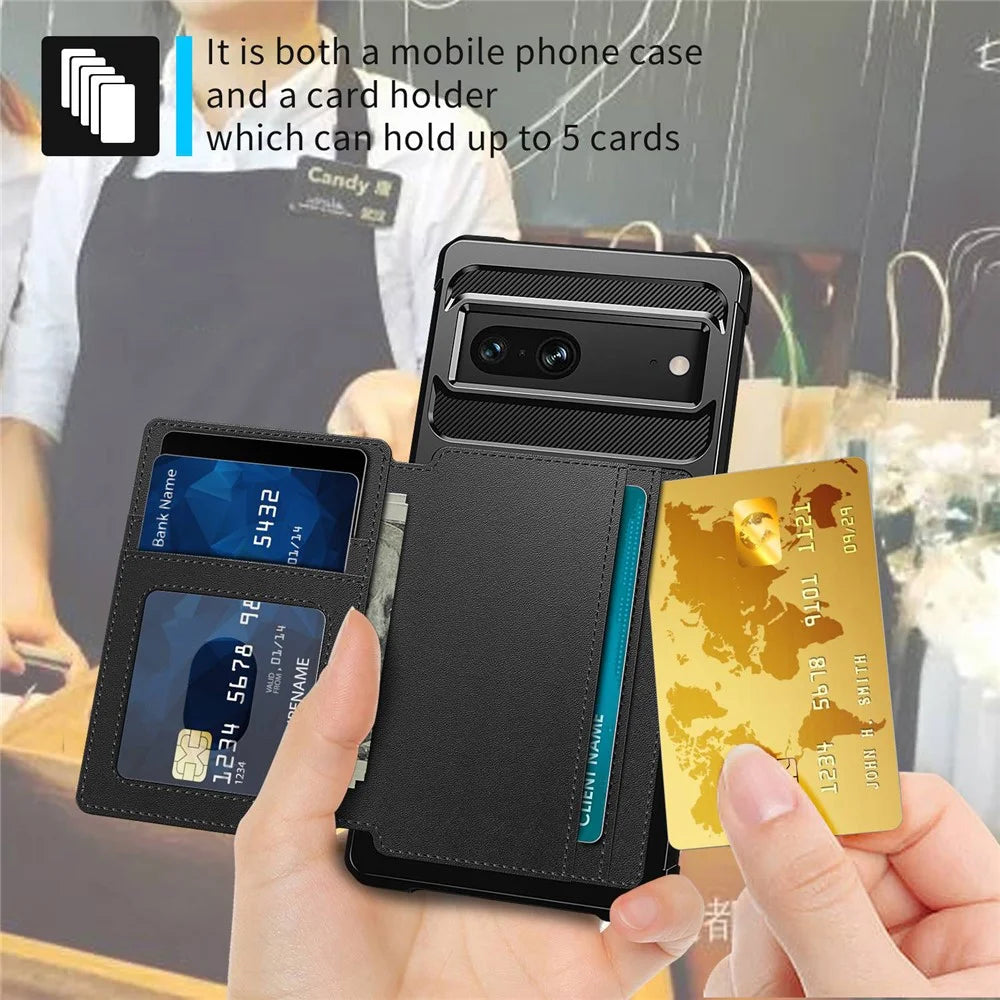 ZM03 for Google Pixel 7 5G Phone Case Kickstand Card Holder Anti-scratch Phone Back Cover with Magnetic Metal Sheet - Black - 5