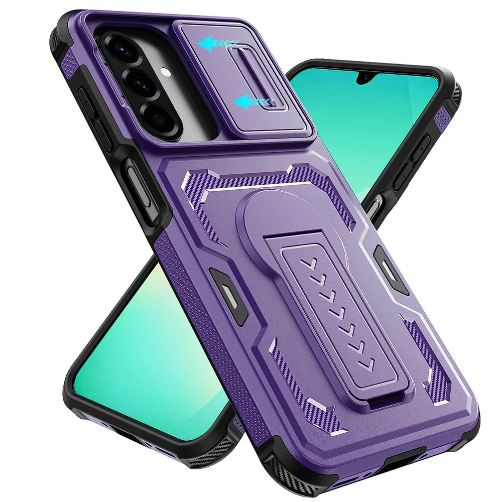 For Samsung Galaxy A18 5G / A18 4G / A26 5G / A17 5G / A17 4G Case Slide Lens Shield PC + TPU Kickstand Phone Cover - Purple - 3