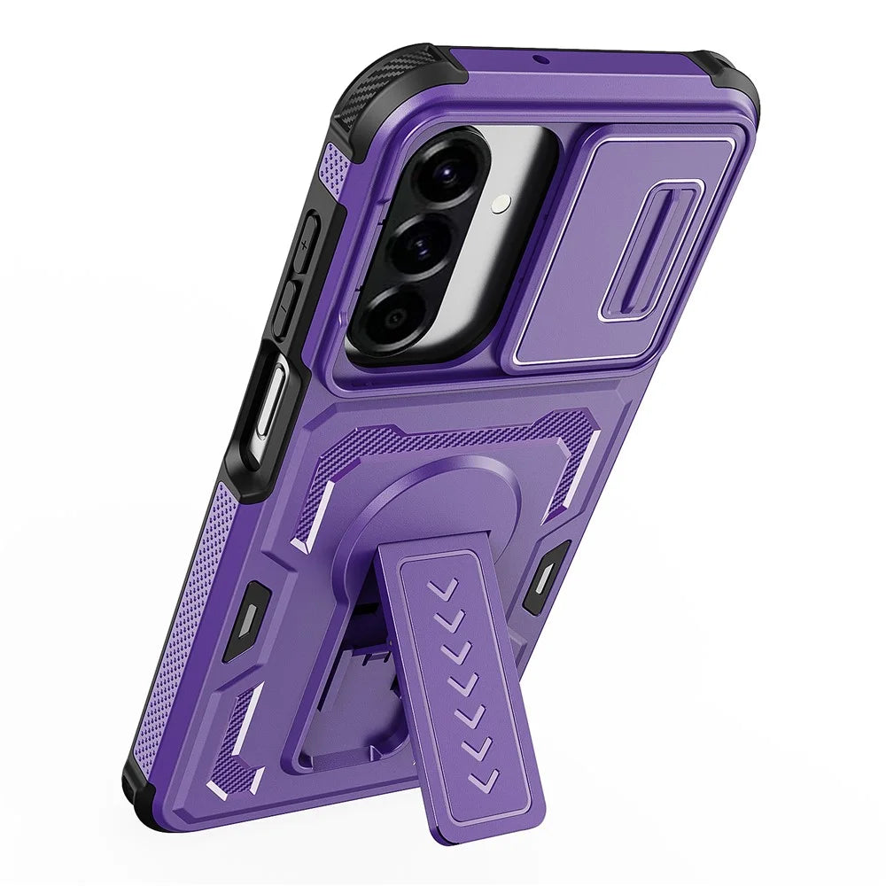 For Samsung Galaxy A18 5G / A18 4G / A26 5G / A17 5G / A17 4G Case Slide Lens Shield PC + TPU Kickstand Phone Cover - Purple - 4