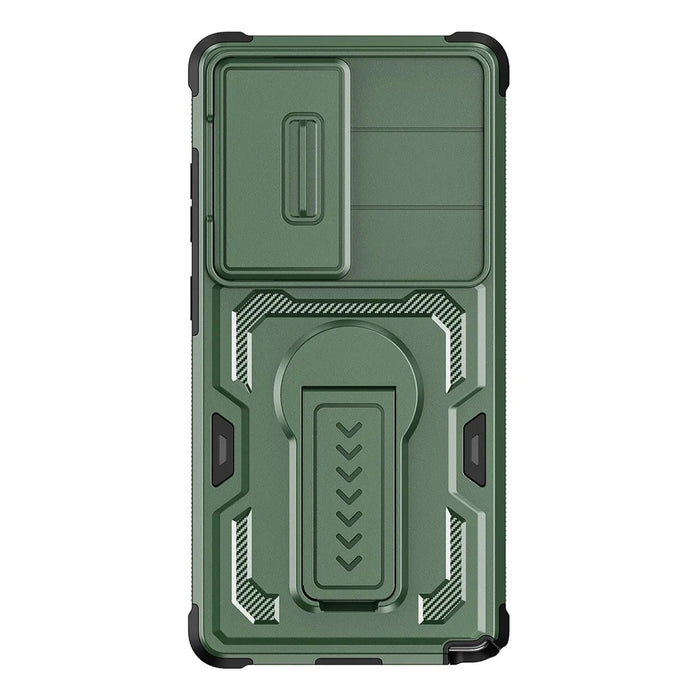 For Samsung Galaxy S25 Ultra Case Slide Lens Shield PC + TPU Kickstand Phone Cover - Green - 2