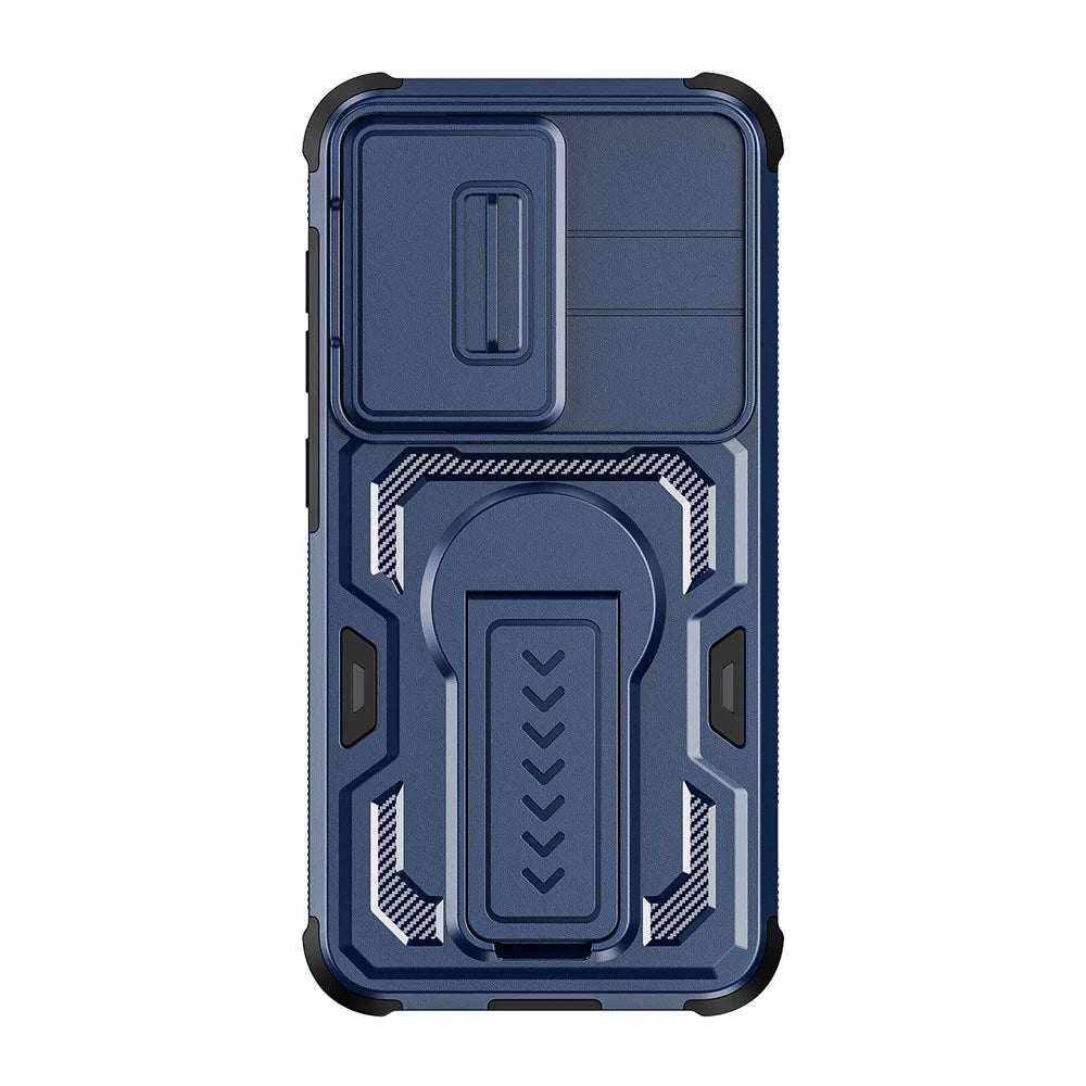 For Samsung Galaxy S25  /  S24 Case Slide Lens Shield PC + TPU Kickstand Phone Cover - Blue - 2