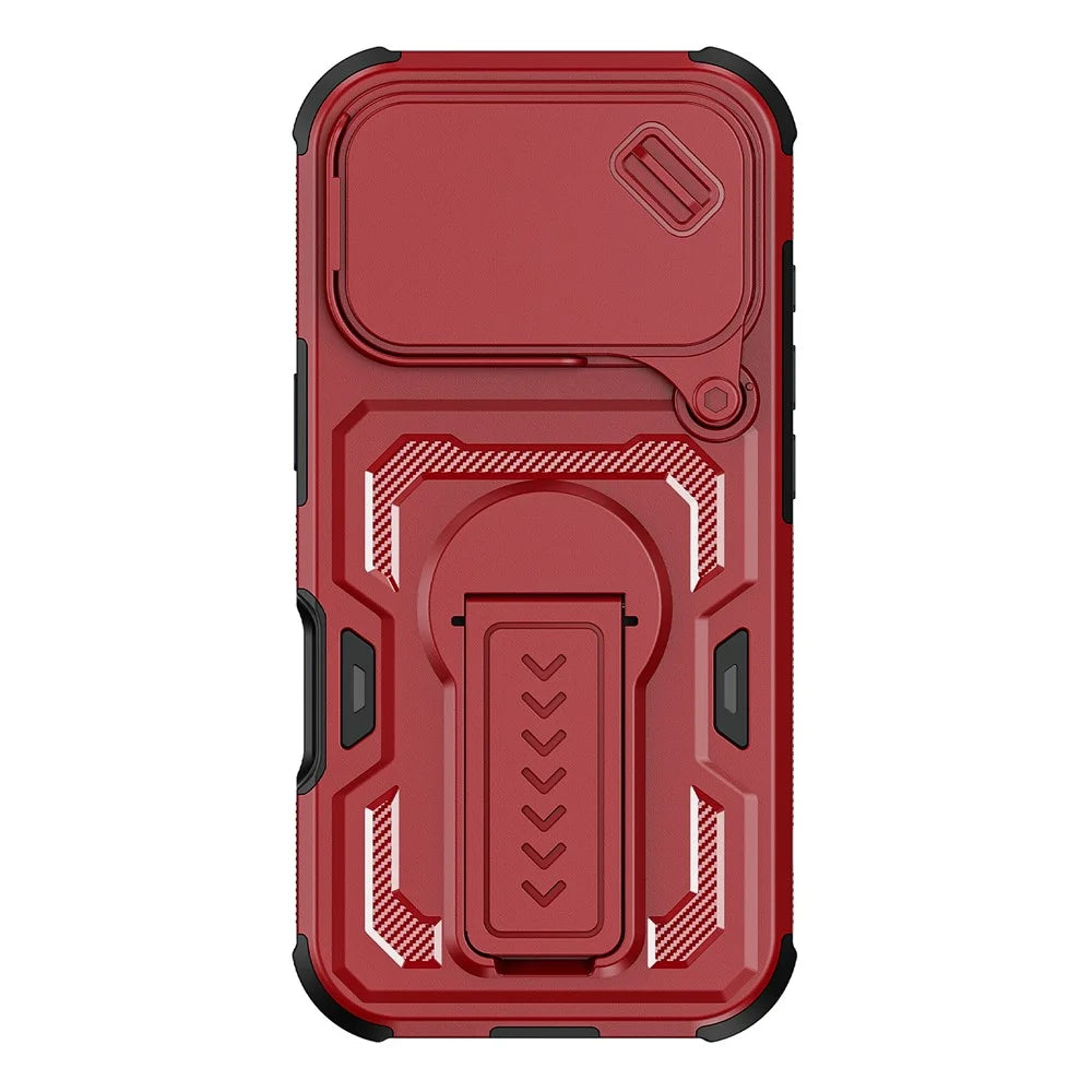 For iPhone 18 Pro / 17 Pro Case Slide Lens Shield PC + TPU Kickstand Phone Cover - Red - 2