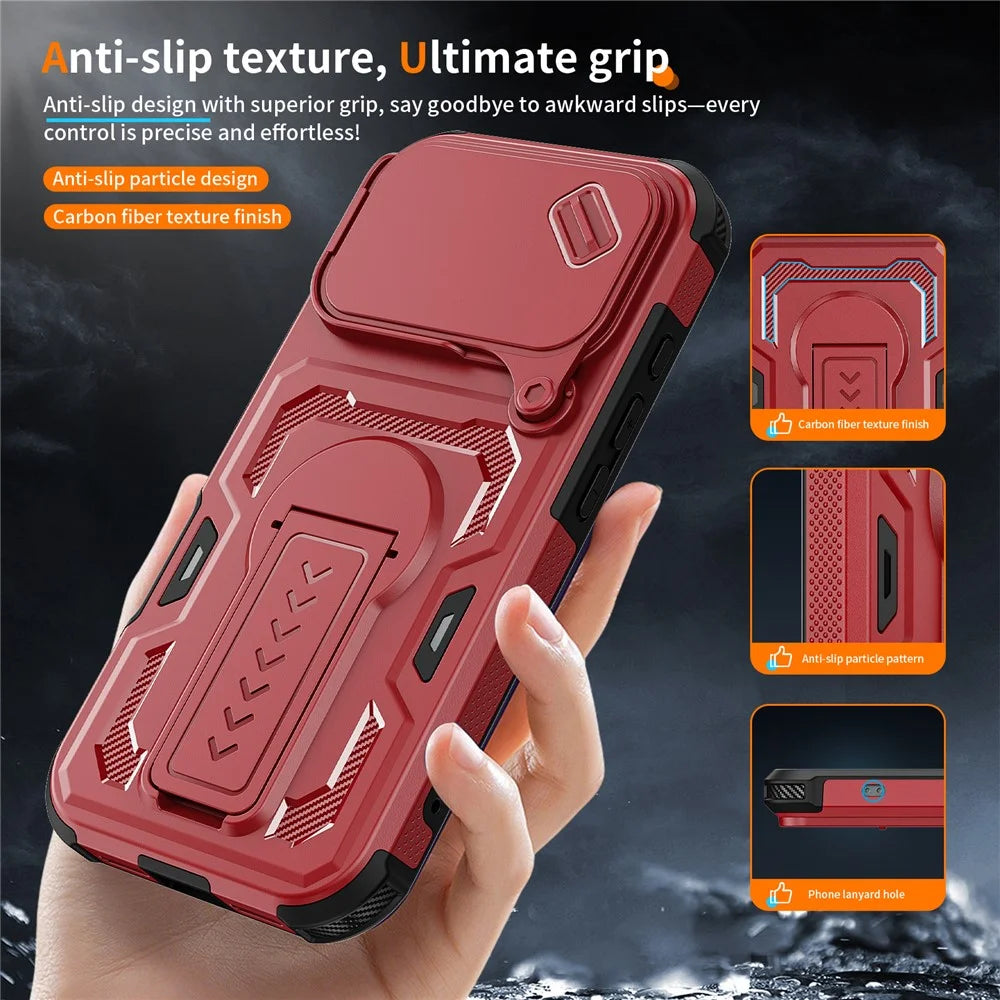 For iPhone 18 Pro / 17 Pro Case Slide Lens Shield PC + TPU Kickstand Phone Cover - Red - 6