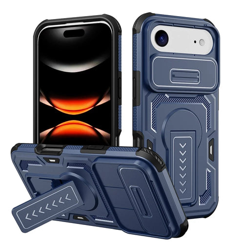 For iPhone Air Case Slide Lens Shield PC + TPU Kickstand Phone Cover - Blue - 1