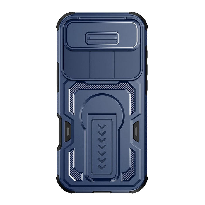 For iPhone Air Case Slide Lens Shield PC + TPU Kickstand Phone Cover - Blue - 2