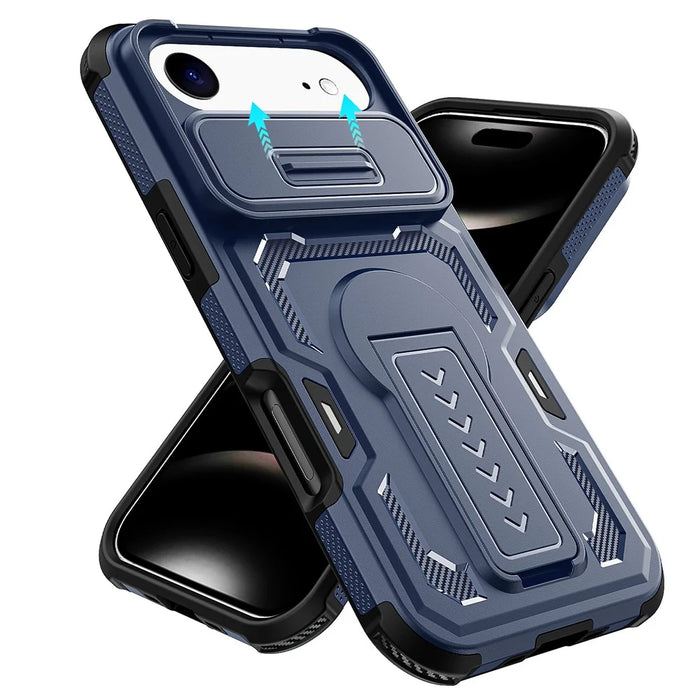 For iPhone Air Case Slide Lens Shield PC + TPU Kickstand Phone Cover - Blue - 3