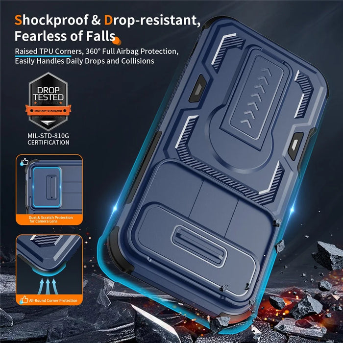 For iPhone Air Case Slide Lens Shield PC + TPU Kickstand Phone Cover - Blue - 5