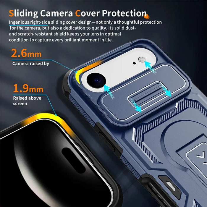 For iPhone Air Case Slide Lens Shield PC + TPU Kickstand Phone Cover - Blue - 7