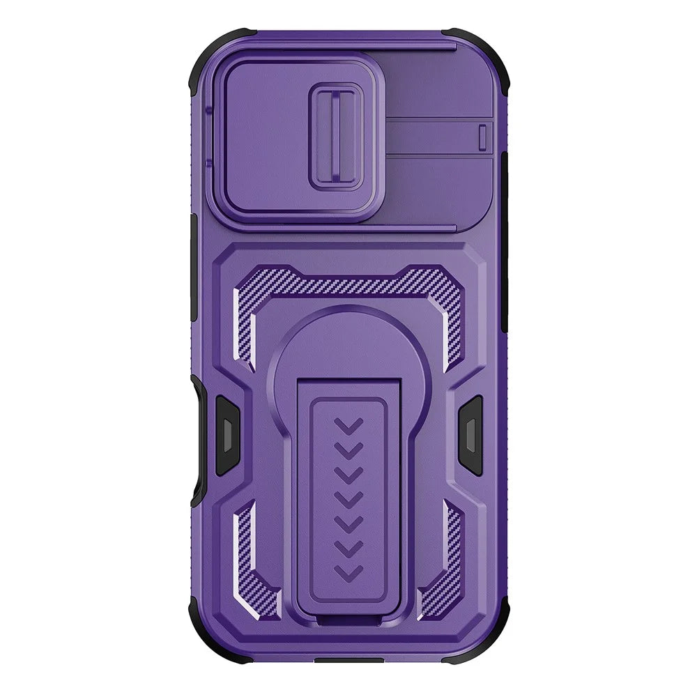 For iPhone 17  /  16 Pro Case Slide Lens Shield PC + TPU Kickstand Phone Cover - Purple - 2