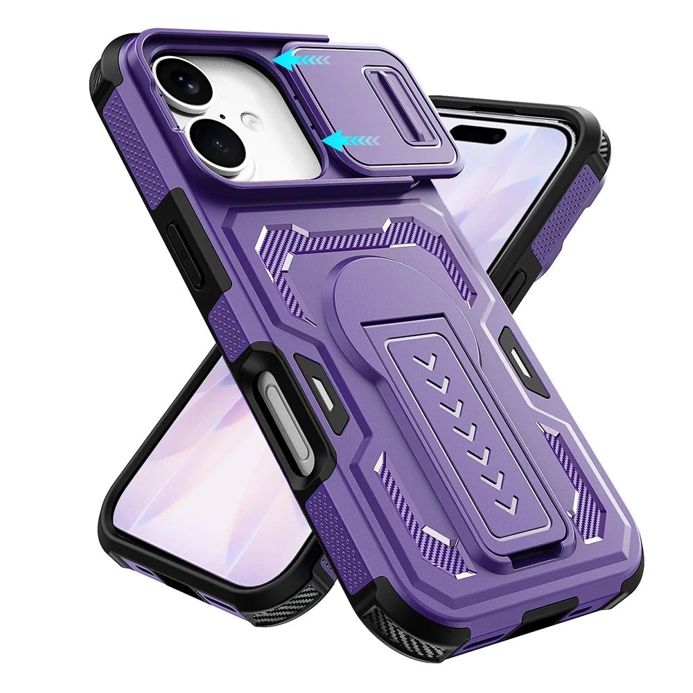 For iPhone 17  /  16 Pro Case Slide Lens Shield PC + TPU Kickstand Phone Cover - Purple - 3
