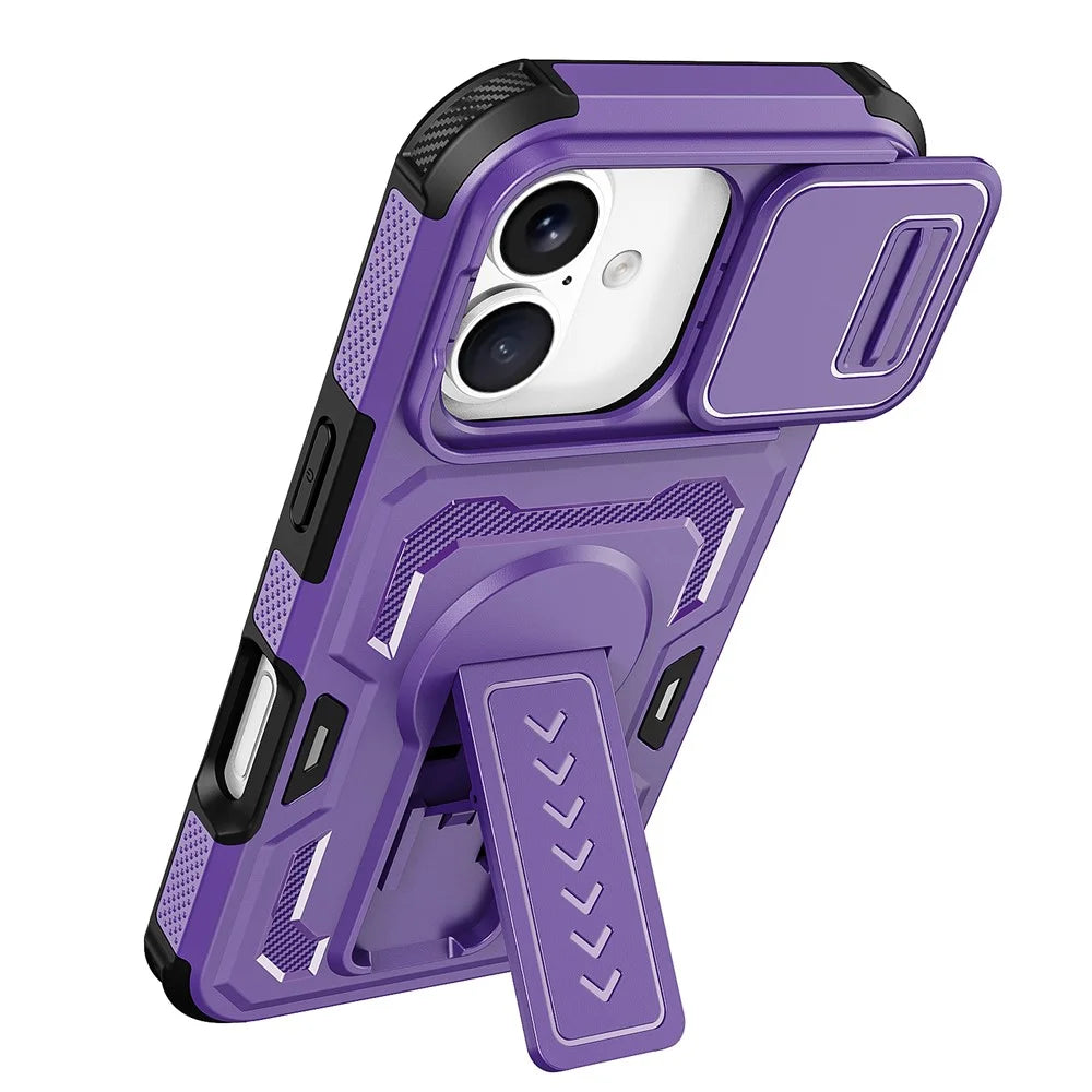 For iPhone 17  /  16 Pro Case Slide Lens Shield PC + TPU Kickstand Phone Cover - Purple - 4