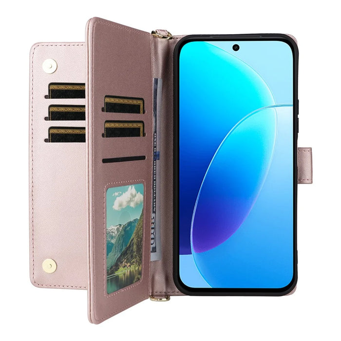 For vivo Y31d 4G  /  Y500i 5G Leather Case Stand Wallet Phone Cover with Shoulder  /  Wrist Strap - Pink - 2