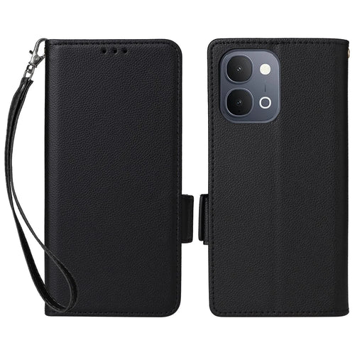 Phone Case For vivo Y31d 4G  /  Y500i 5G Litchi Texture Wallet Leather Phone Cover with Wrist Strap - Black - 1