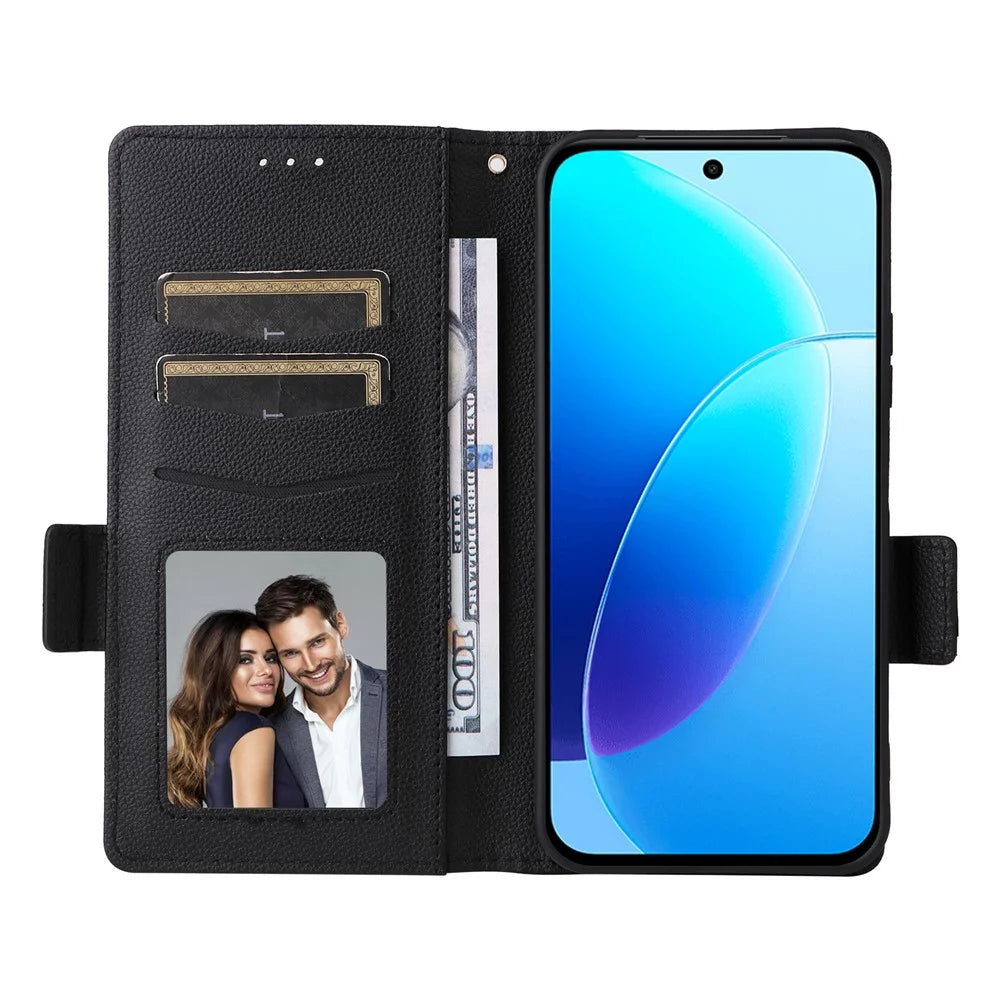 Phone Case For vivo Y31d 4G  /  Y500i 5G Litchi Texture Wallet Leather Phone Cover with Wrist Strap - Black - 2