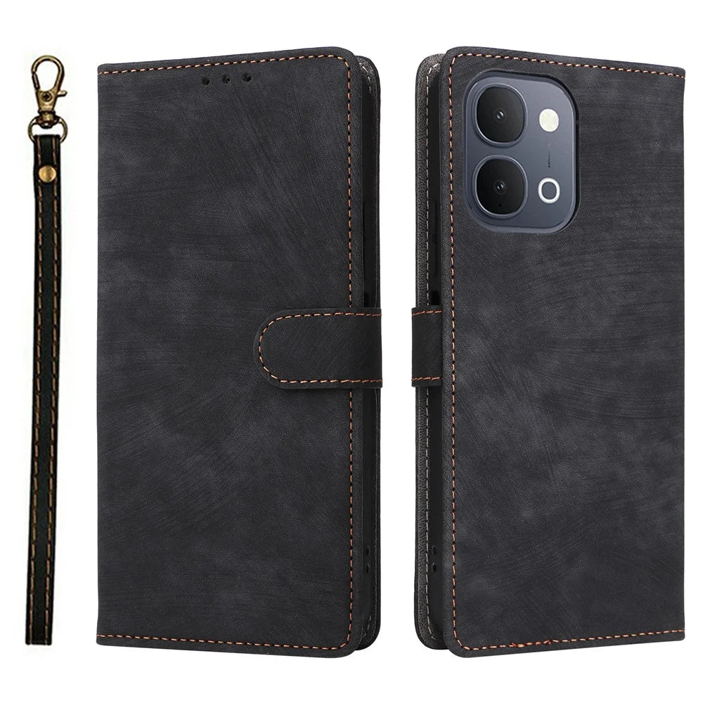 Phone Case For vivo Y31d 4G  /  Y500i 5G Wallet RFID Blocking PU Leather Phone Cover Stand with Strap - Black - 1