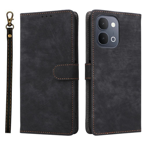 Phone Case For vivo Y31d 4G  /  Y500i 5G Wallet RFID Blocking PU Leather Phone Cover Stand with Strap - Black - 1