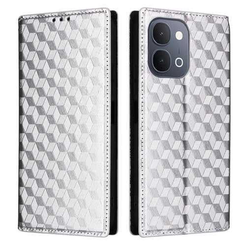 Phone Case for vivo Y31d 4G  /  Y500i 5G Wallet Rhombus Imprinted PU Leather Phone Cover - Silver - 1