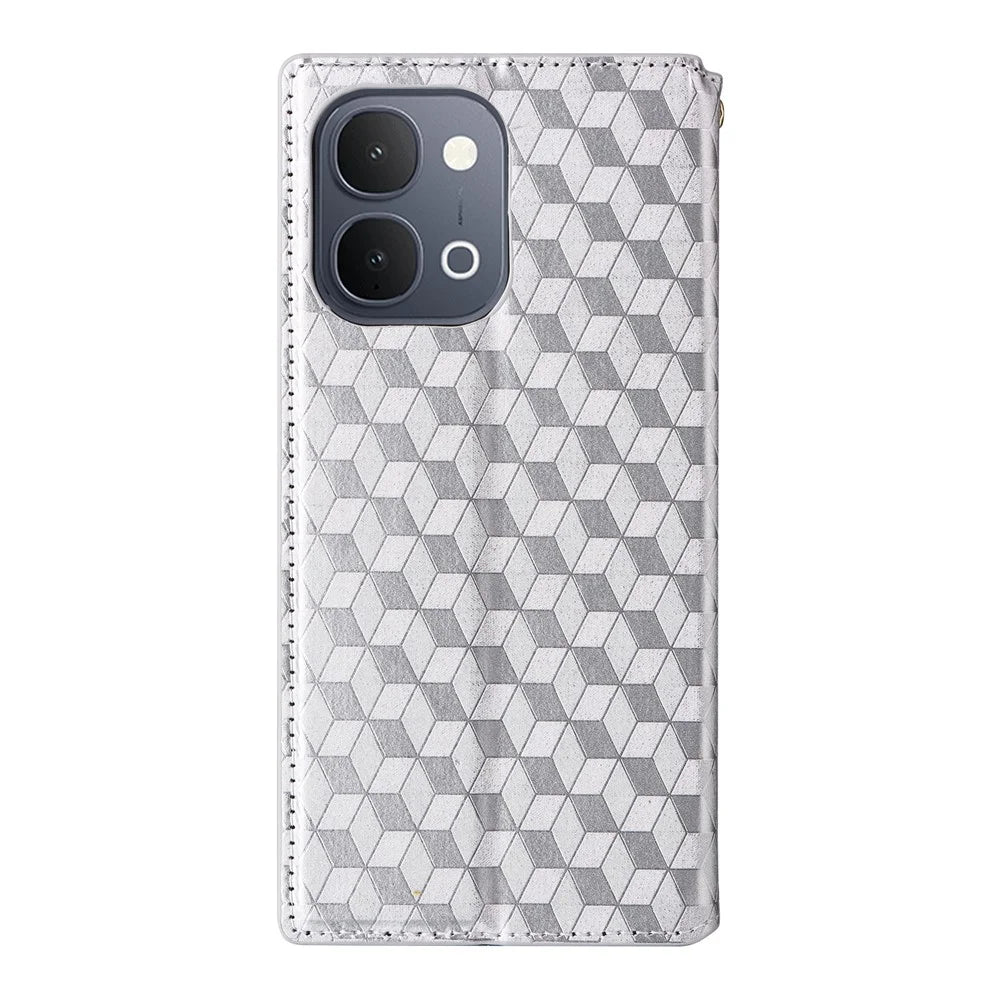 Phone Case for vivo Y31d 4G  /  Y500i 5G Wallet Rhombus Imprinted PU Leather Phone Cover - Silver - 7