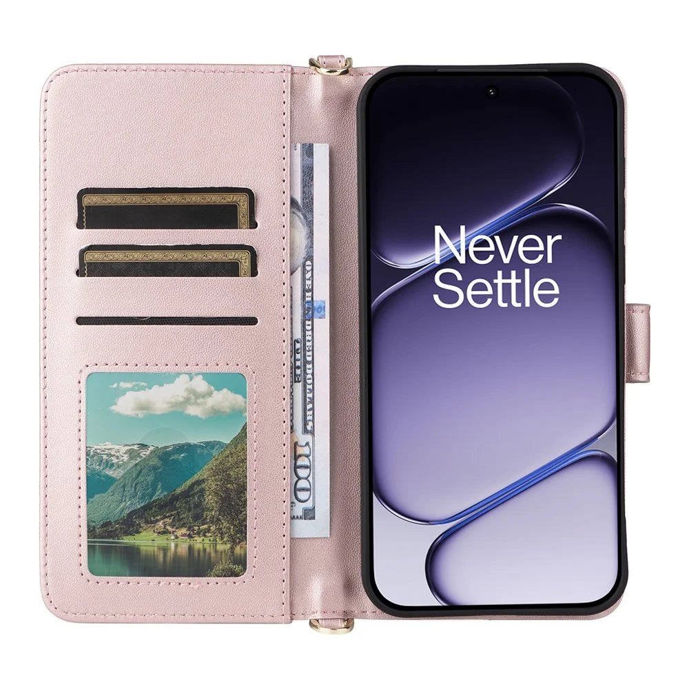 For OnePlus Nord CE6 5G / Nord 6 5G / Turbo 6V 5G / Turbo 6 5G Leather Case Stand Wallet Phone Cover with Shoulder  /  Wrist Strap - Pink - 3