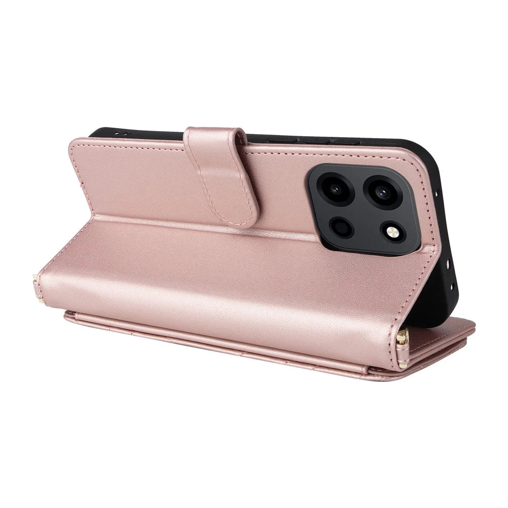 For OnePlus Nord CE6 5G / Nord 6 5G / Turbo 6V 5G / Turbo 6 5G Leather Case Stand Wallet Phone Cover with Shoulder  /  Wrist Strap - Pink - 6