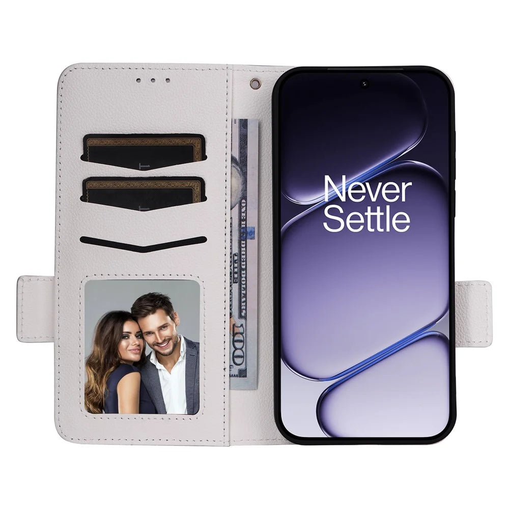 Phone Case For OnePlus Nord CE6 5G / Nord 6 5G / Turbo 6V 5G / Turbo 6 5G Litchi Texture Wallet Leather Phone Cover with Wrist Strap - White - 2