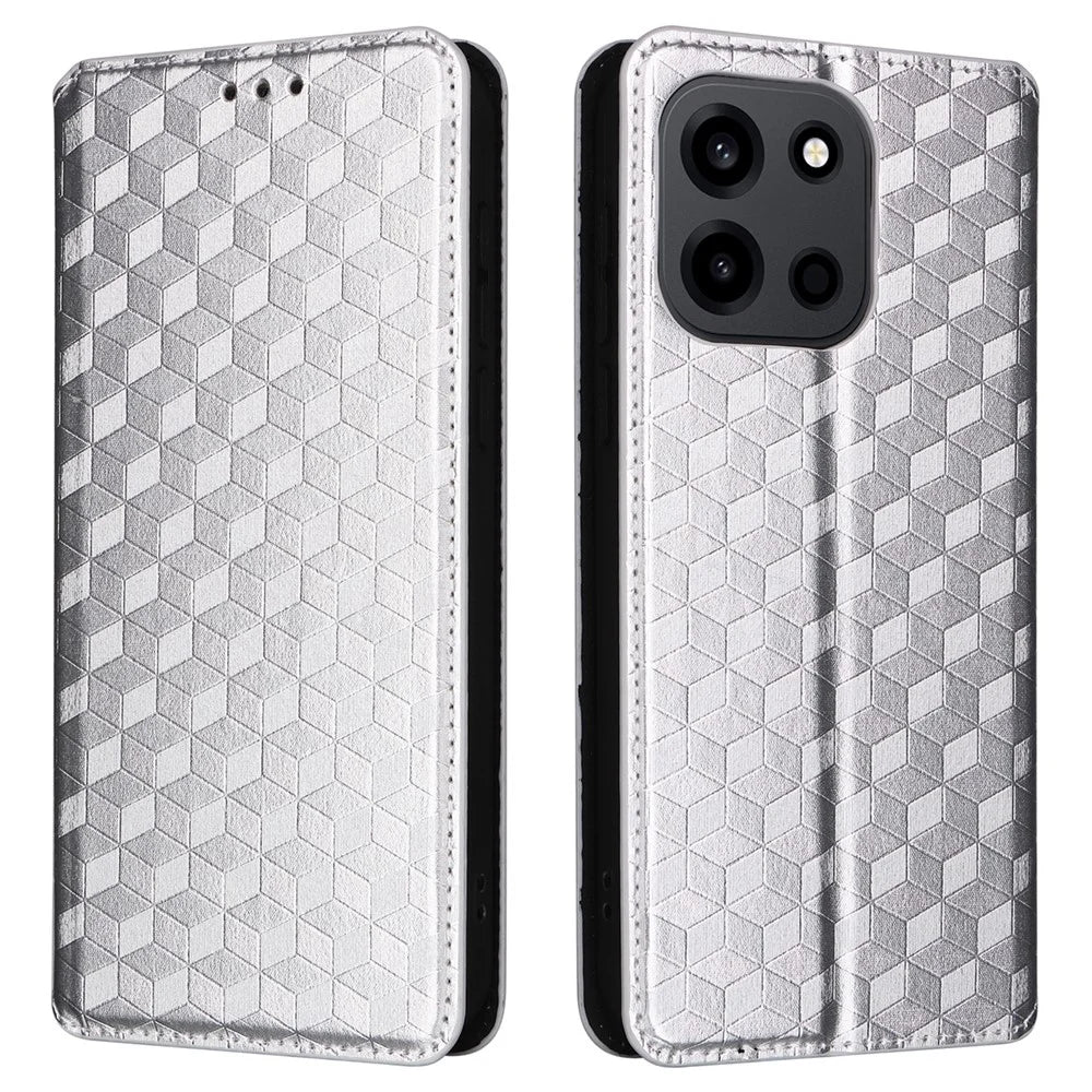 Phone Case for OnePlus Nord CE6 5G / Nord 6 5G / Turbo 6V 5G / Turbo 6 5G Wallet Rhombus Imprinted PU Leather Phone Cover - Silver - 1