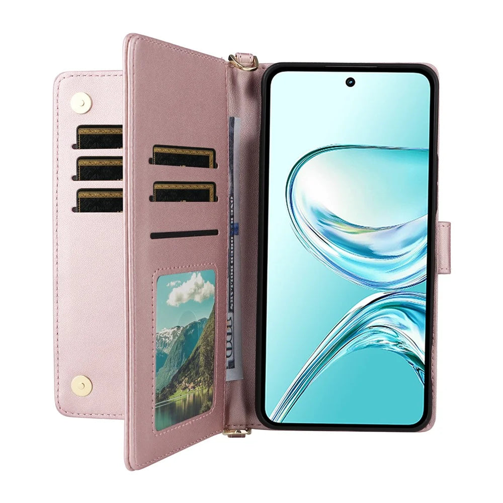 For ZTE nubia Focus 2 Ultra 5G Leather Case Stand Wallet Phone Cover with Shoulder  /  Wrist Strap - Pink - 2