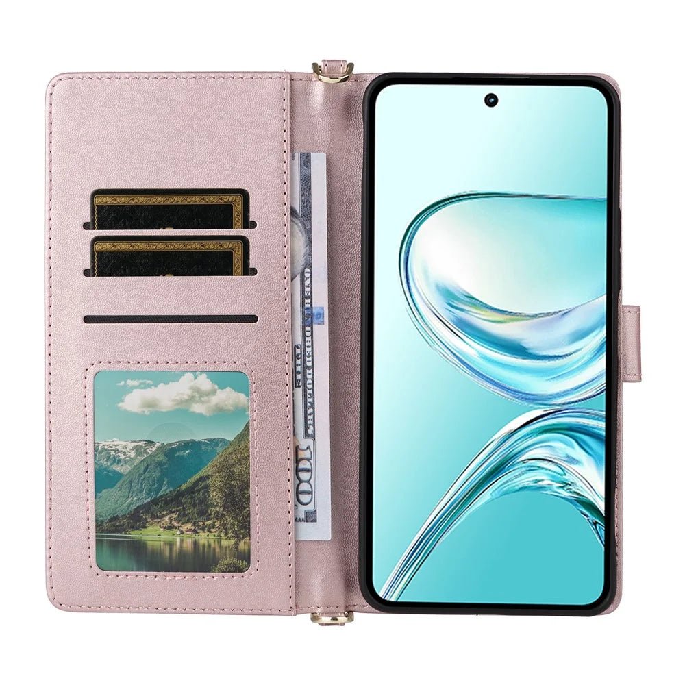 For ZTE nubia Focus 2 Ultra 5G Leather Case Stand Wallet Phone Cover with Shoulder  /  Wrist Strap - Pink - 3