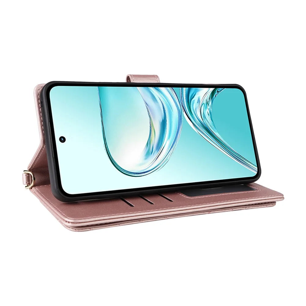 For ZTE nubia Focus 2 Ultra 5G Leather Case Stand Wallet Phone Cover with Shoulder  /  Wrist Strap - Pink - 5