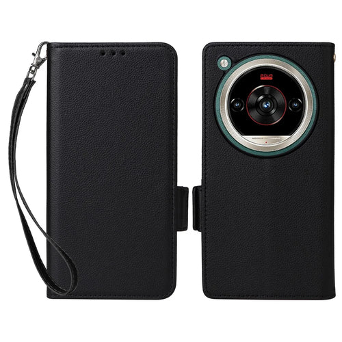 Phone Case For ZTE nubia Focus 2 Ultra 5G Litchi Texture Wallet Leather Phone Cover with Wrist Strap - Black - 1