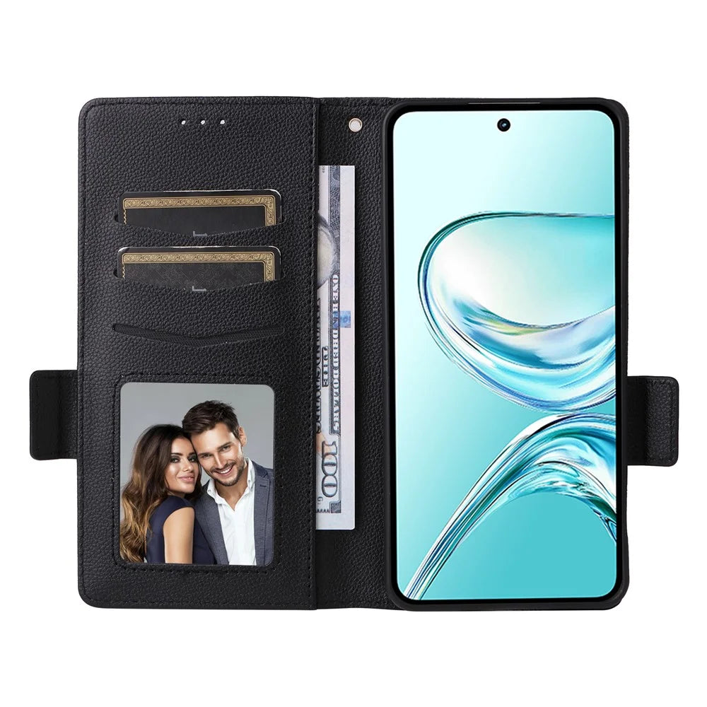 Phone Case For ZTE nubia Focus 2 Ultra 5G Litchi Texture Wallet Leather Phone Cover with Wrist Strap - Black - 2