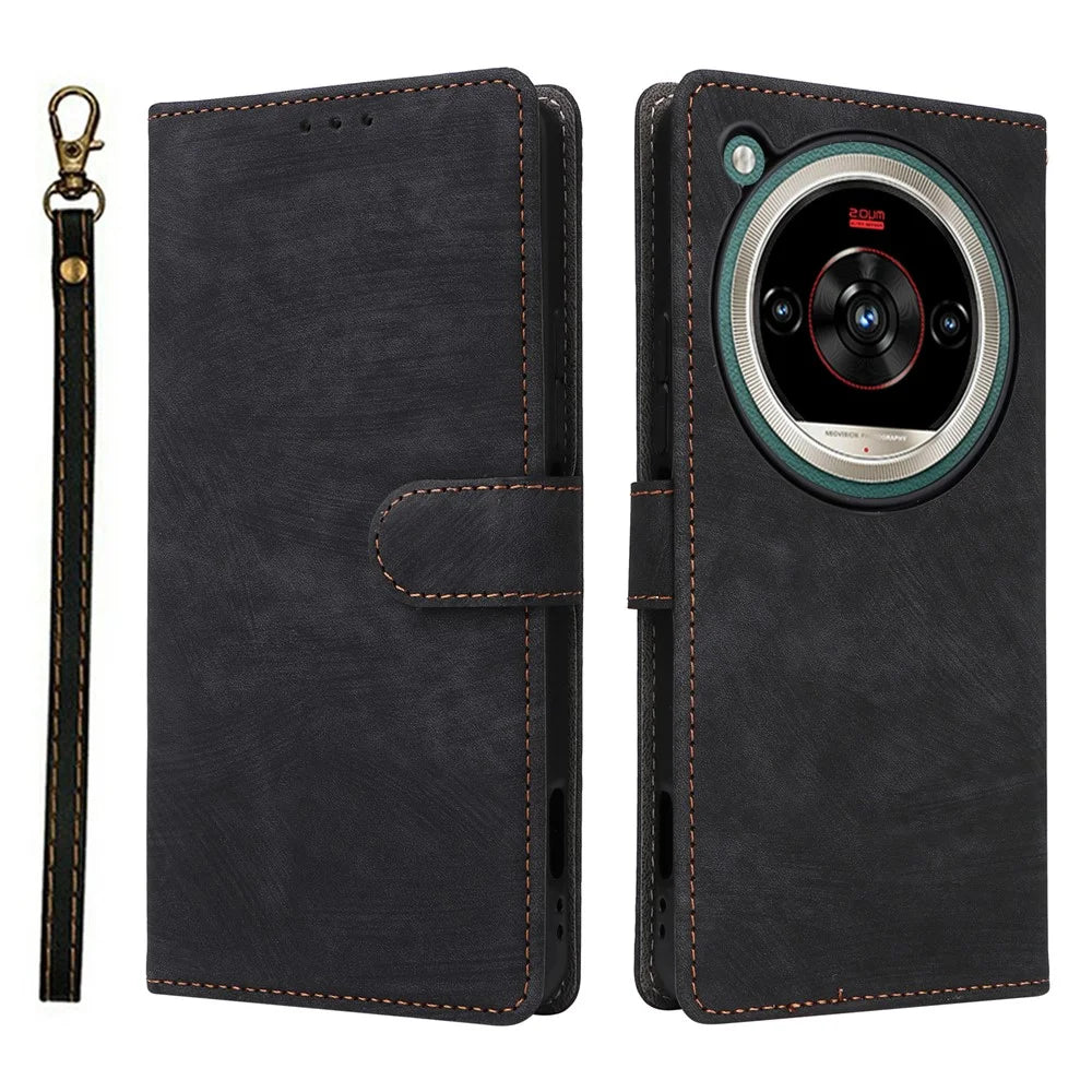 Phone Case For ZTE nubia Focus 2 Ultra 5G Wallet RFID Blocking PU Leather Phone Cover Stand with Strap - Black - 1