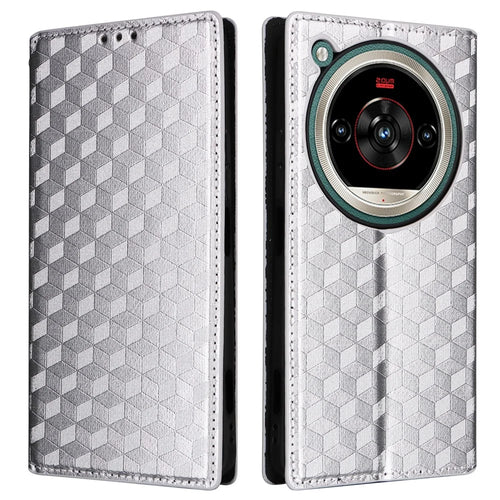 For ZTE nubia Focus 2 Ultra 5G Case Wallet Rhombus Imprinted PU Leather Phone Cover - Silver - 1