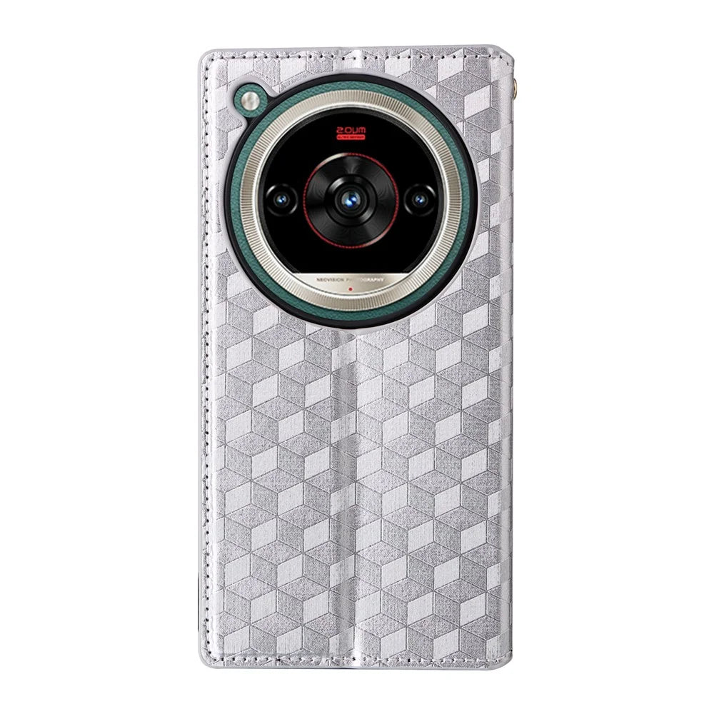 For ZTE nubia Focus 2 Ultra 5G Case Wallet Rhombus Imprinted PU Leather Phone Cover - Silver - 7