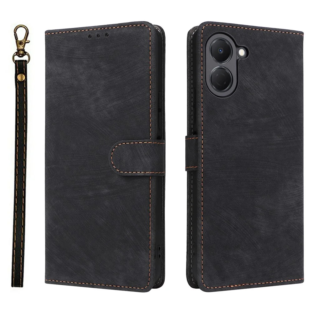 Phone Case For TECNO Spark Go 3 Wallet RFID Blocking PU Leather Phone Cover Stand with Strap - Black - 1