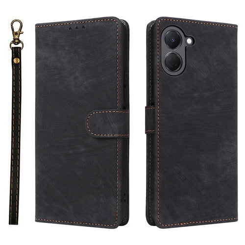 Phone Case For TECNO Spark Go 3 Wallet RFID Blocking PU Leather Phone Cover Stand with Strap - Black - 1