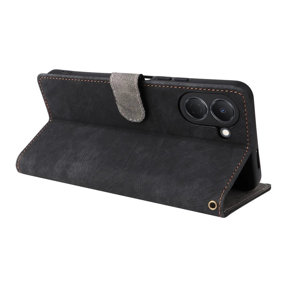 Phone Case For TECNO Spark Go 3 Wallet RFID Blocking PU Leather Phone Cover Stand with Strap - Black - 4