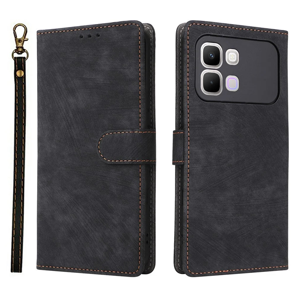 Phone Case For Infinix Note Edge 5G Wallet RFID Blocking PU Leather Phone Cover Stand with Strap - Black - 1