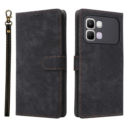 Phone Case For Infinix Note Edge 5G Wallet RFID Blocking PU Leather Phone Cover Stand with Strap - Black - 1