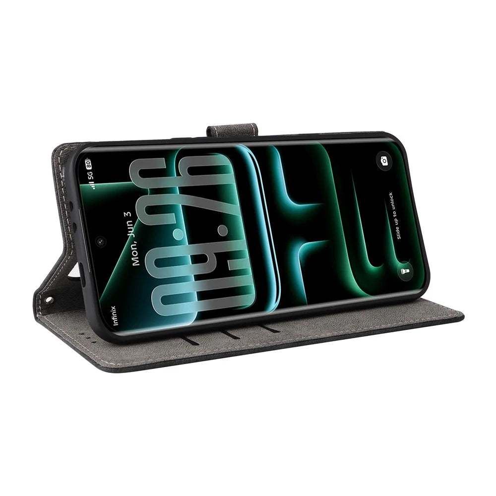 Phone Case For Infinix Note Edge 5G Wallet RFID Blocking PU Leather Phone Cover Stand with Strap - Black - 3
