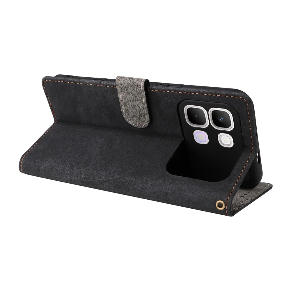 Phone Case For Infinix Note Edge 5G Wallet RFID Blocking PU Leather Phone Cover Stand with Strap - Black - 4