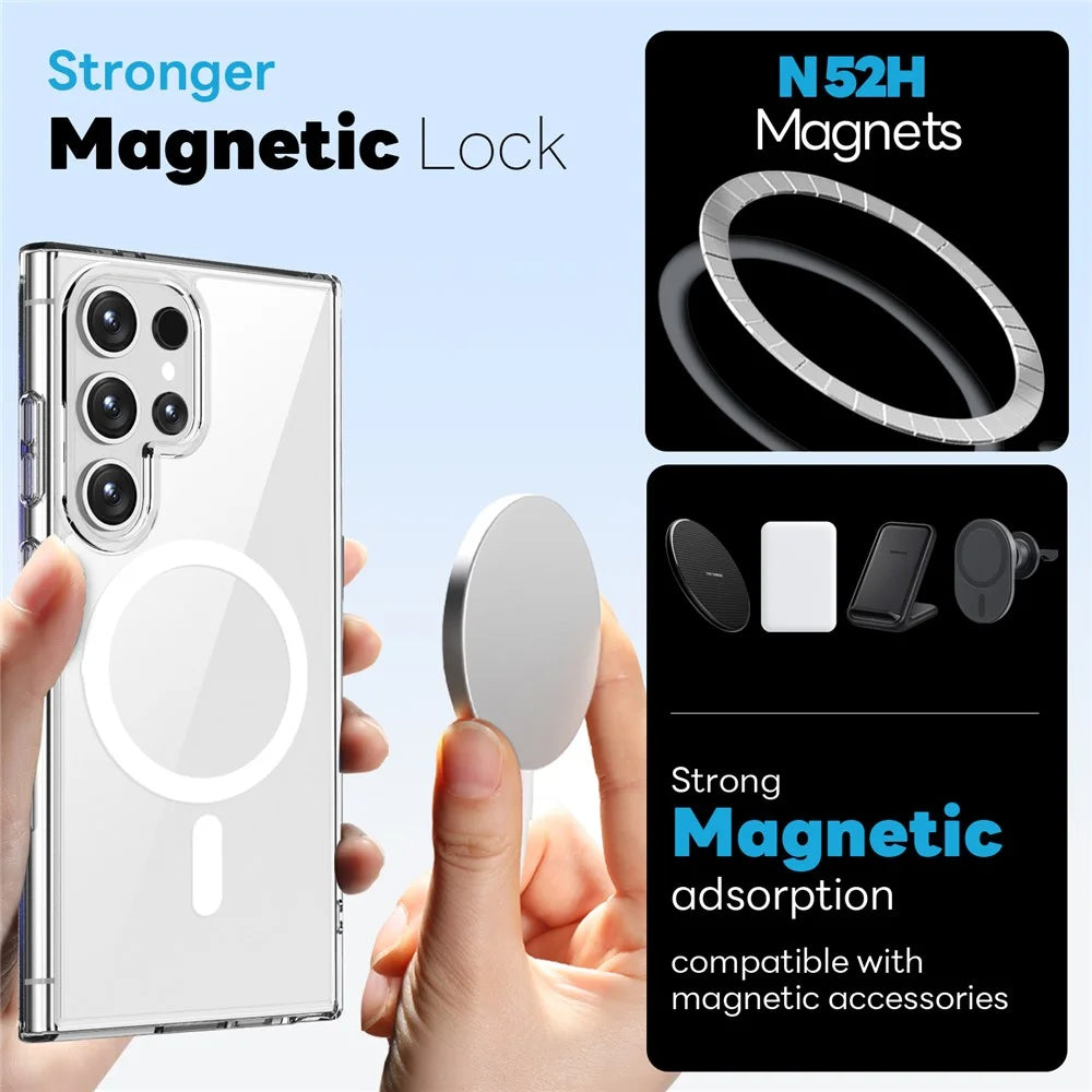 NORTHJO For Samsung Galaxy S24 Ultra Magnetic Case PC + TPU Phone Cover Set with Front Screen Protector + Lens Film - Transparent - 2